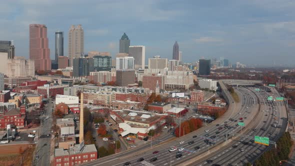 Traffic moves along I-85 in downtown Atlanta Georgia alt