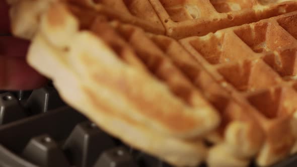 Opening waffle maker with fresh made belgian waffles alt