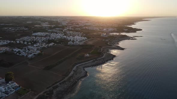 Protaras. Evening coast of Cyprus. Resort town in eastern Cyprus. Mediterranean Sea.