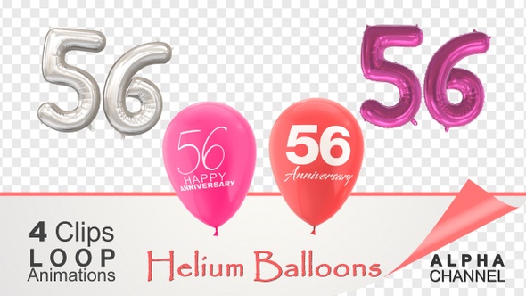 56 Anniversary Celebration Helium Balloons Pack