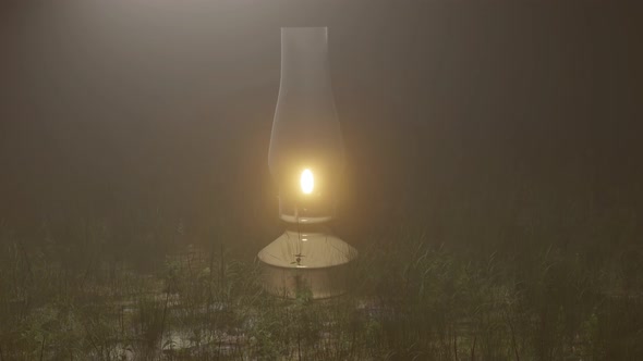 Oil lamp in the middle of the grass field late at night, Nature Landscape Forest alt