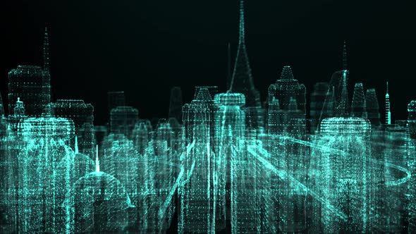 Futuristic Digitally Generated Holographic City