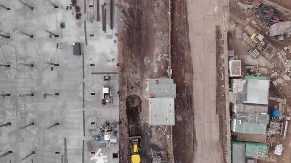 Zoom In A Construction Site From A Drone