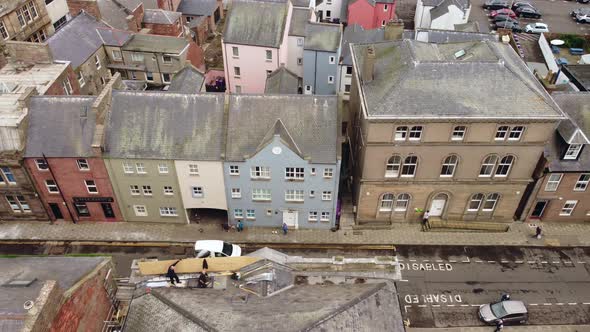 A Drone View of the Street in the Old Town of Arbroath Scotland