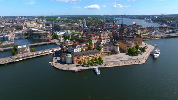Aerial View of the Stockholm Old Town  Gamla Stan Cityscape Near the City Hall Top alt