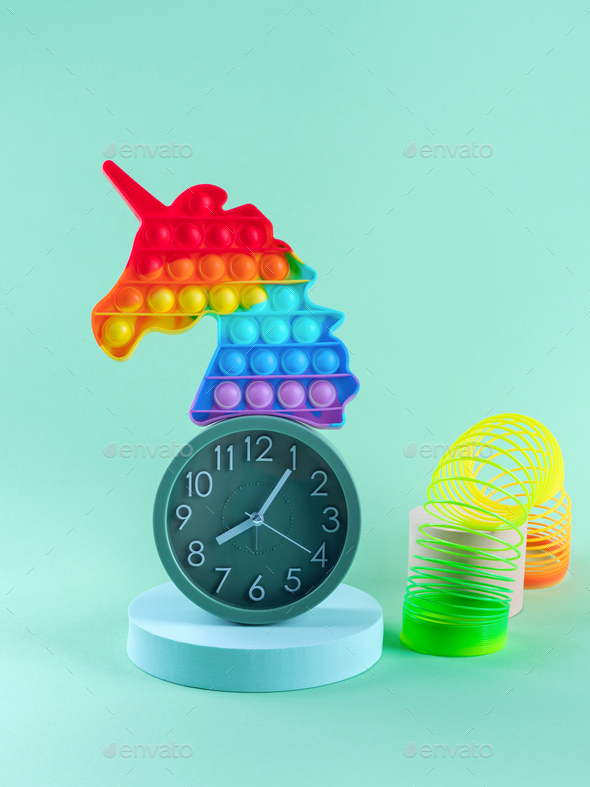 Rainbow Unicorn Pop It Toy Alarm Clock, Turquoise Alarm Clock