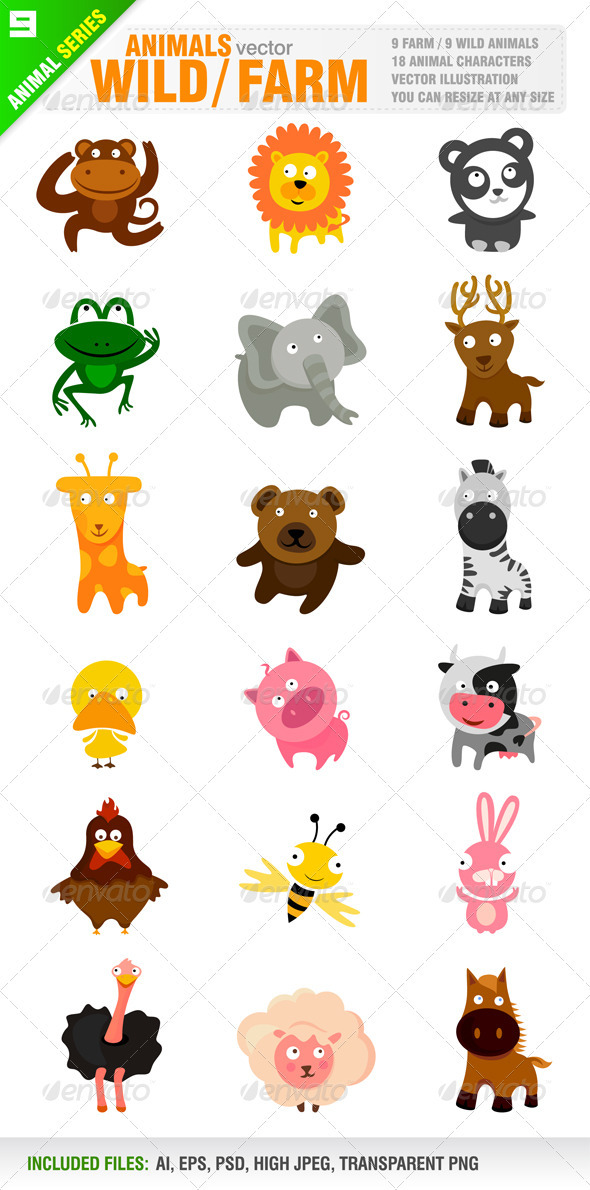 18 Cute Wild / Farm Animals - Animals Characters