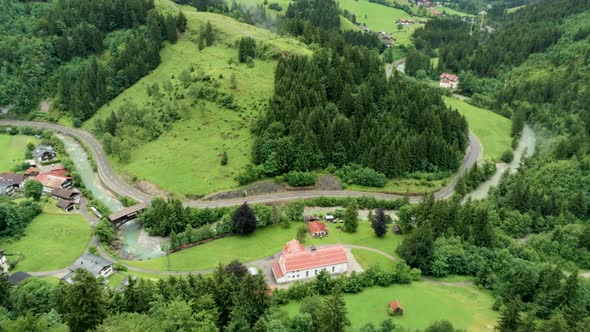 Aerial View of Countryside Village in Alps Mountains in Hinterstein, Germany