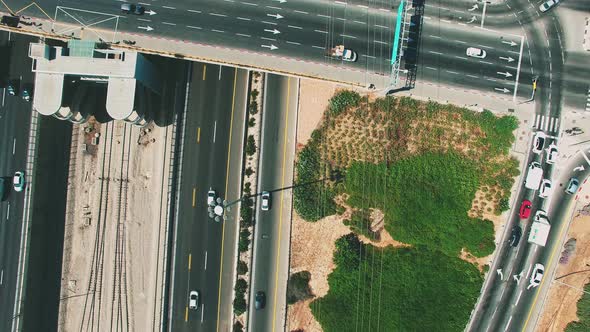 Downward aerial of system of roads and bridges. alt
