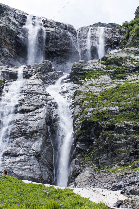 Mountain waterfall. Sofia waterfalls in the Caucasus Mountains, Arkhyz ...