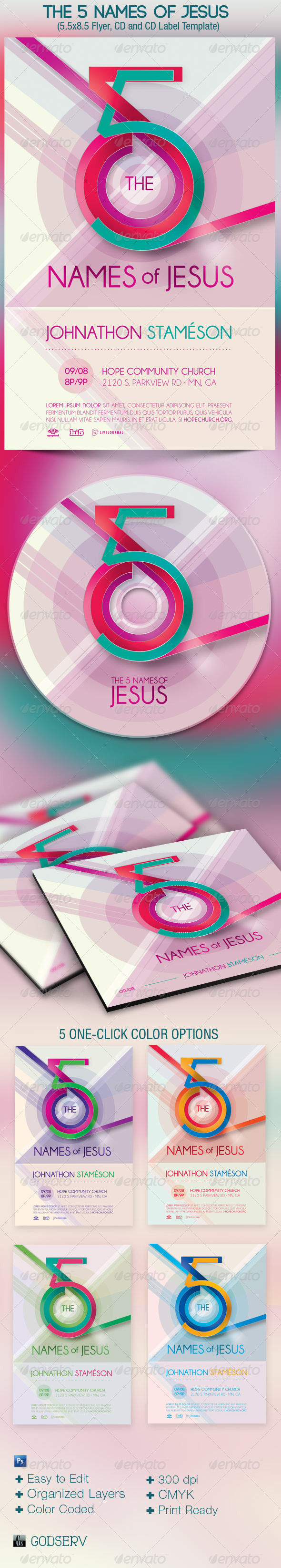 Jesus Names Church Flyer CD Template - Church Flyers