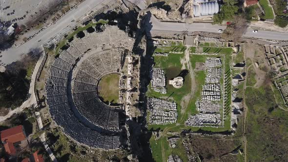 Aerial Footage of the Antique Theater. Side, Turkey