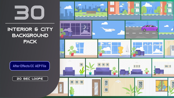 30 Flat Interior and City Background Pack - AE