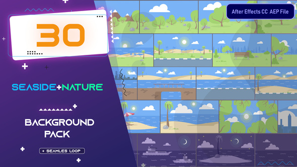 30 Flat Seaside and Nature Background Pack - AE