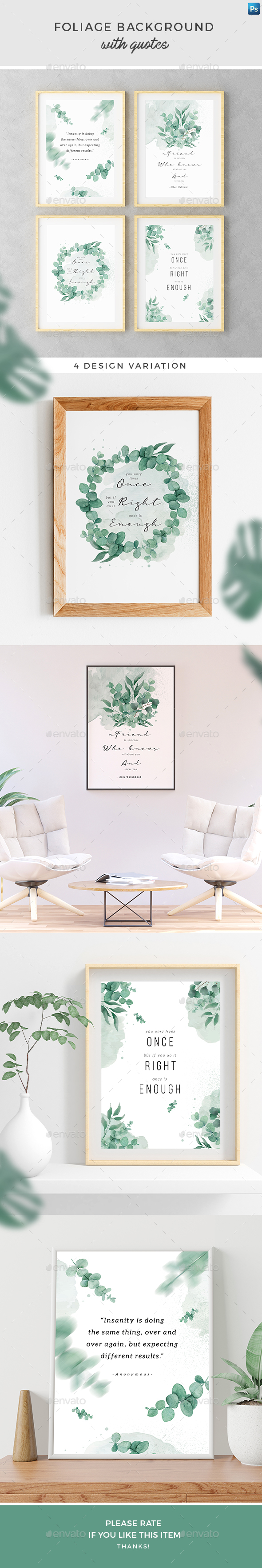 Watercolor Foliage Background With Quotes
