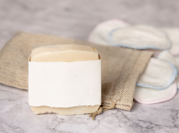Handmade soap mockup and reusable make-up remover pads