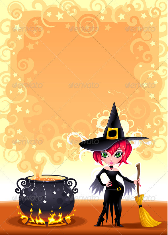 Funny witch with pot. - Halloween Seasons/Holidays