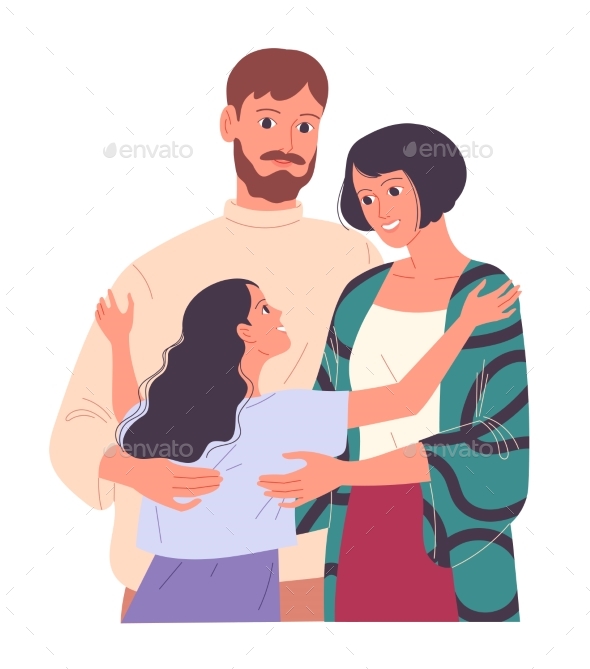 Family Of Young Parents And Daughters Hugging By Undrey Graphicriver