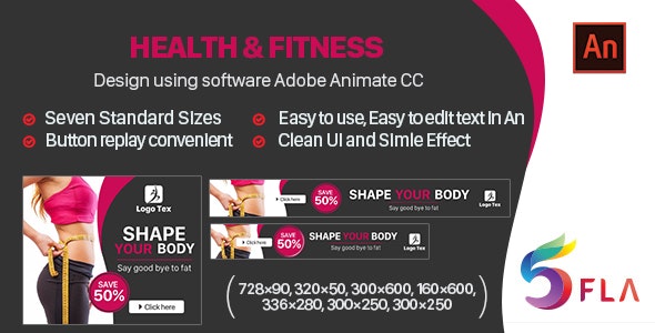 Health & Fitness HTML Banner Ads - Animate CC