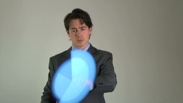 Business male moving graph, Lockdown shot, virtual reality alt