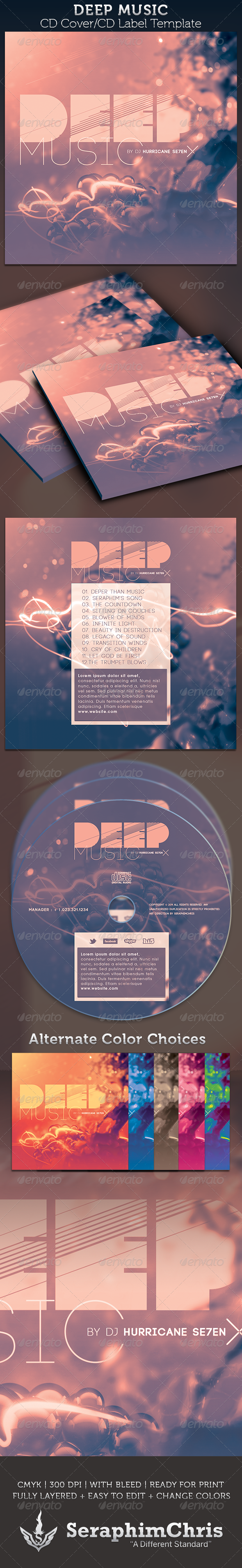 Deep Music: CD Cover Artwork Template - CD & DVD Artwork Print Templates