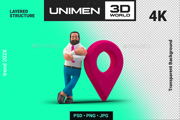 Businessman 3D with Geotarget Point Navigation on Transparent Background