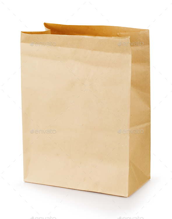 Paper bag close up isolated on white background. - Stock Photo - Images
