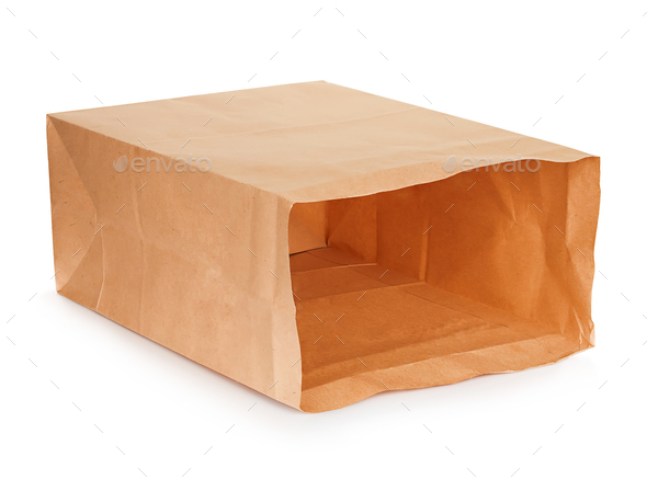 Paper bag close up isolated on white background. - Stock Photo - Images