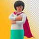 Super Woman Hero in Cloak Businesswoman 3D Standing in Successful Pose on Transparent Background