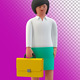 Happy Businesswoman Standing with Briefcase 3D Illustration on Transparent Background