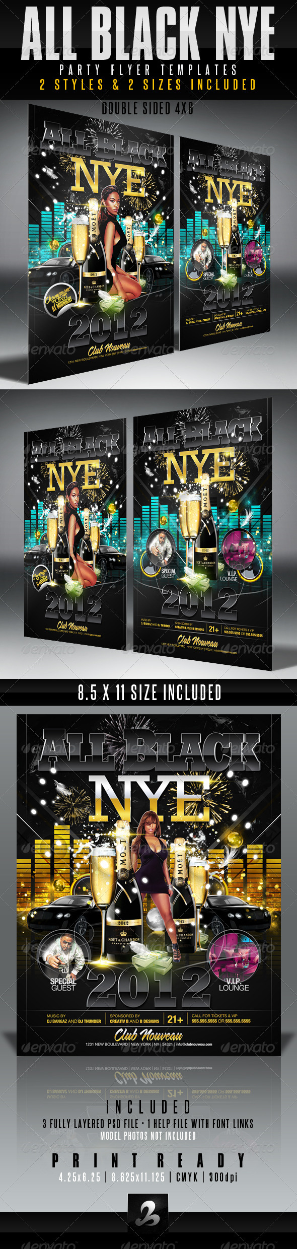 All Black NYE Flyer Templates - Clubs & Parties Events