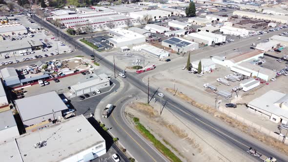 Aerial Drone of Firetruck in Urban Industrial Area in California 4k alt