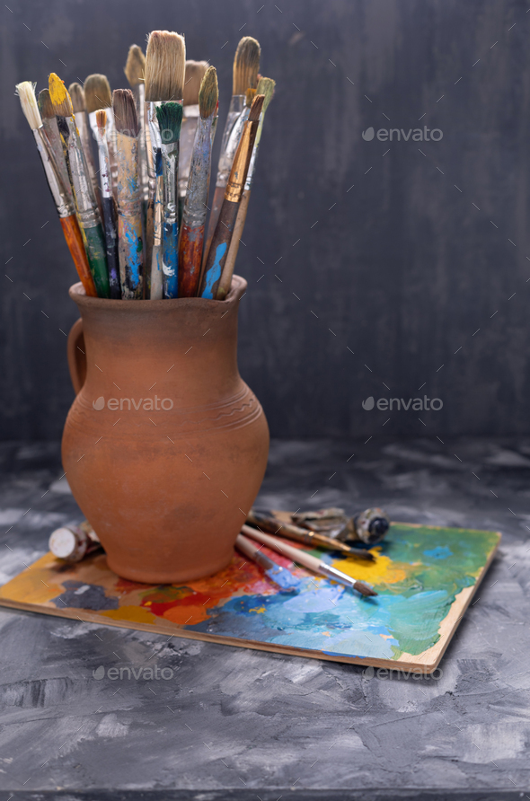 Collage Artists Paintbrushes Includes Still Life Stock Photo 175589684