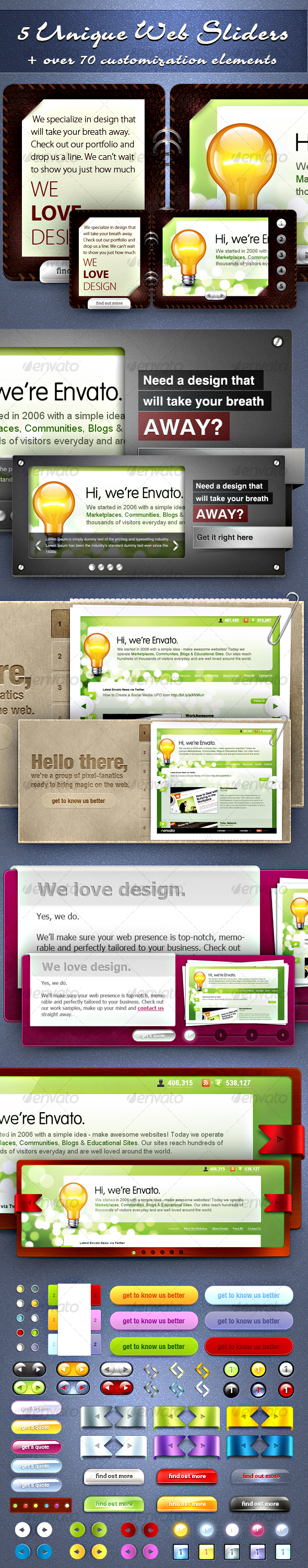 5 Unique Sliders & Over 70 Matching Web Elements - Miscellaneous Web Elements