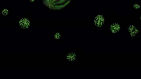 3D watermelons fall on black background