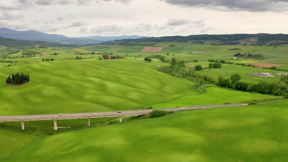 Flying over the beautiful Tuscany Italy landscape alt