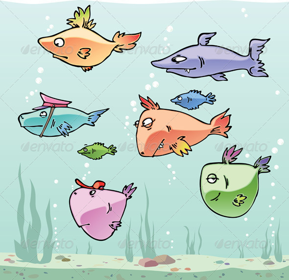 Set of the Funny Fishes - Animals Characters