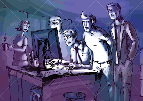 Looking at Monitor - People Characters