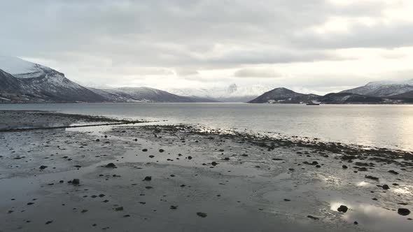 Scenic View From The Coast Of Balsfjorden, A Fjord In Troms og Finnmark, Norway With Overcast. low-l alt
