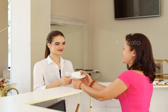 Client on the reception of beauty salon