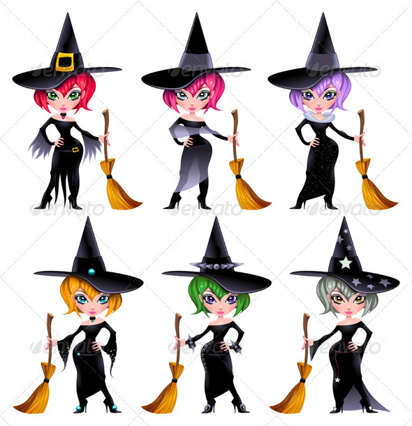 Set of funny witches. - Halloween Seasons/Holidays