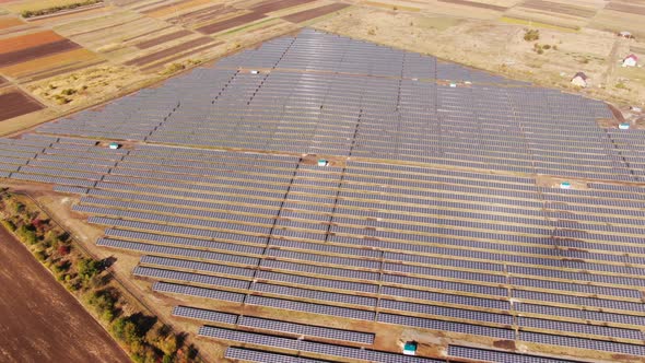 Aerial View of Solar Panels Farm Solar Cell with Sunlight