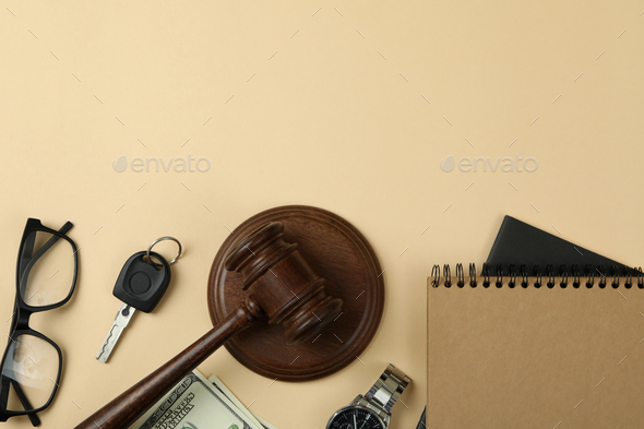 Law concept with judge gavel on beige background - Stock Photo - Images