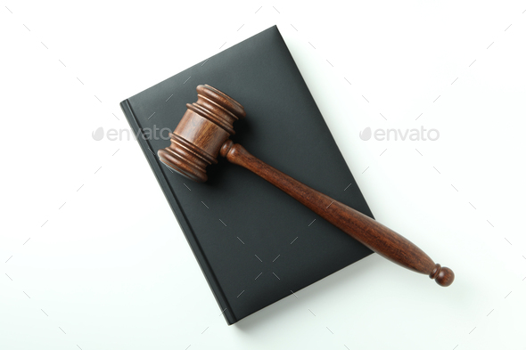 Judge gavel and law book on white background - Stock Photo - Images