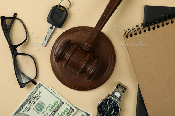 Law concept with judge gavel on beige background - Stock Photo - Images
