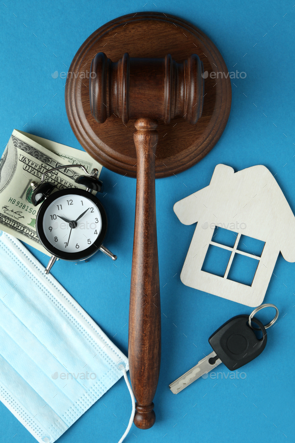 Law concept with judge gavel on blue background - Stock Photo - Images