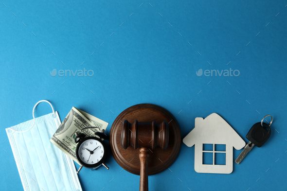 Law concept with judge gavel on blue background - Stock Photo - Images