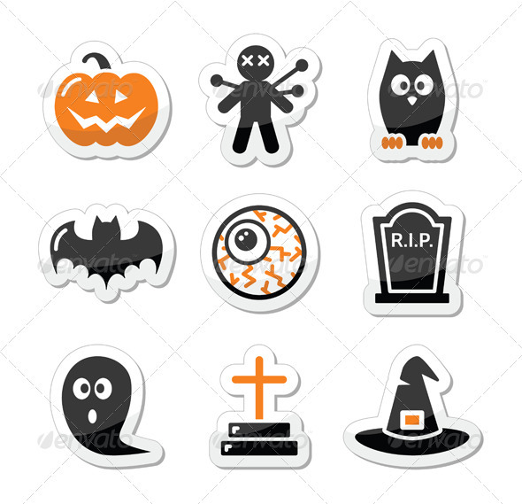 Halloween black icons set as labels - Halloween Seasons/Holidays