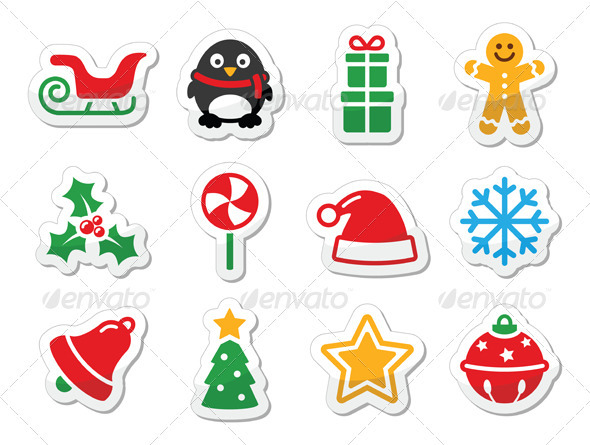 Christmas icons as colourful labels set - Halloween Seasons/Holidays