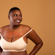 You Are Beautiful. Portrait Of Curvy Black Woman In Underwear
